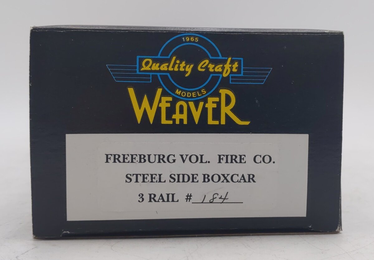Weaver 184 O Gauge Freeburg Vol. Fire Co. Steel Side Boxcar - 3 Rail NIB