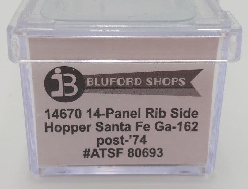 Bluford Shops 14670 N Scale Santa Fe 14-Panel Rib Side 3-Bay Hopper Car #80693 EX/Box