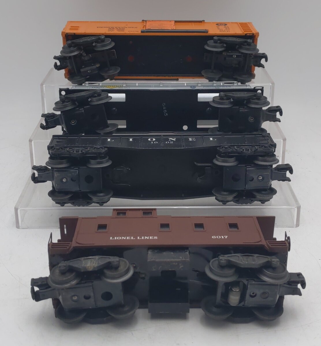 Lionel Vintage O Gauge Freight Cars: X2454, 6465, 1002, 6017 [4] VG