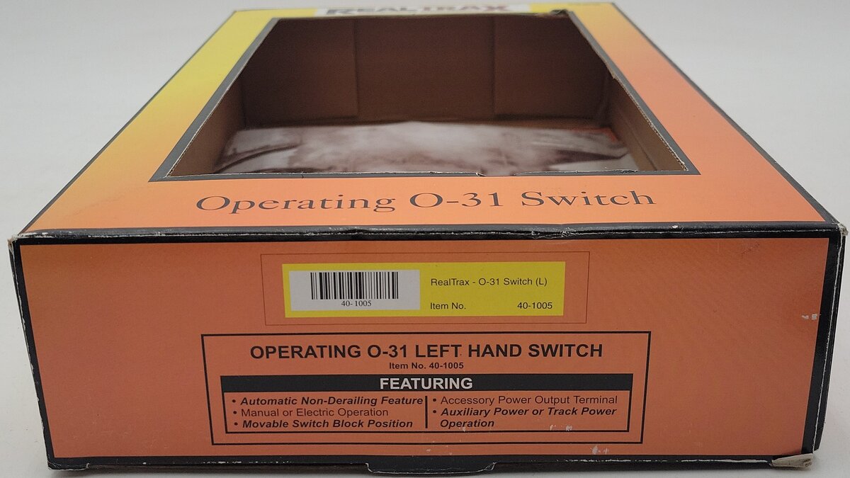 MTH 40-1005 O31 RealTrax Nickel Silver Left Hand Remote Switch Turnout  EX/Box