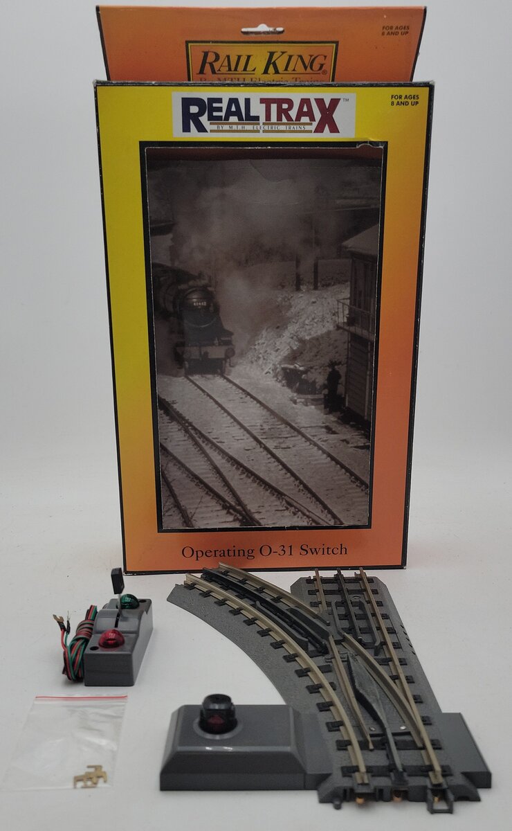 MTH 40-1005 O31 RealTrax Nickel Silver Left Hand Remote Switch Turnout  EX/Box