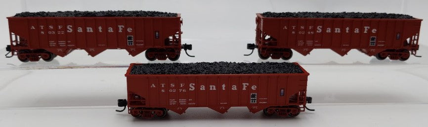 Bluford Shops 14453 N Scale Santa Fe 14 Panel Rib Side 3-Bay Hopper Car 3 Pack EX/Box