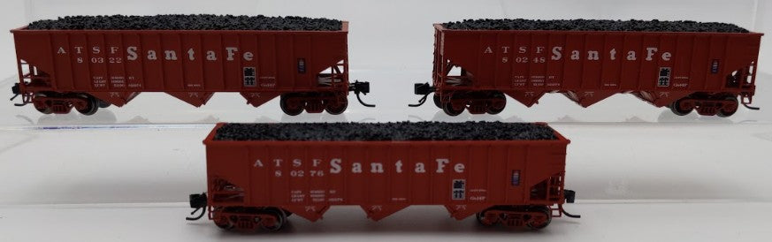 Bluford Shops 14453 N Scale Santa Fe 14 Panel Rib Side 3-Bay Hopper Car 3 Pack EX/Box