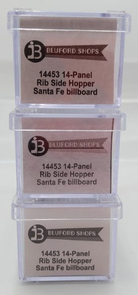 Bluford Shops 14453 N Scale Santa Fe 14 Panel Rib Side 3-Bay Hopper Car 3 Pack EX/Box