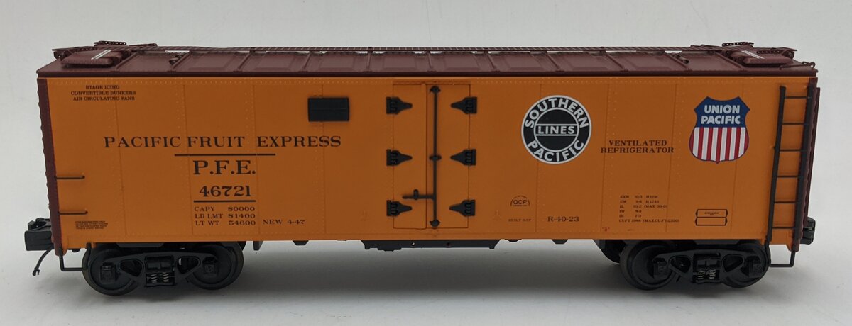 MTH 20-3228D O Gauge Pacific Fruit Express 40' Steel Side Reefer Car #46721 VG