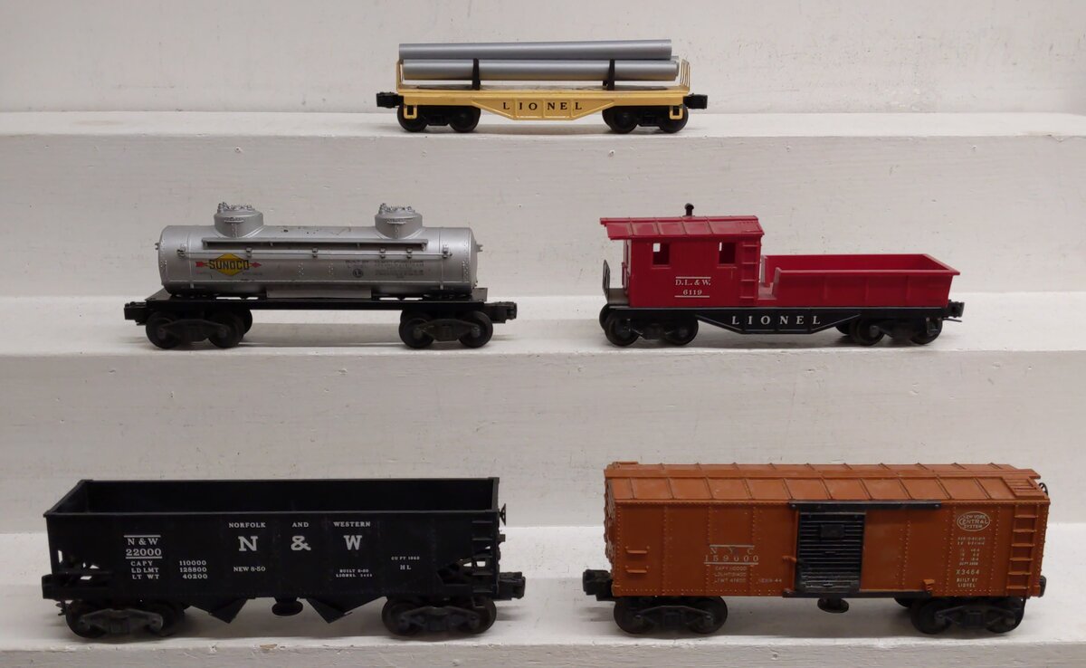 Lionel Vintage O Gauge Freight Cars: 6465, 6119, X3465, 6411, 3456 [5] EX