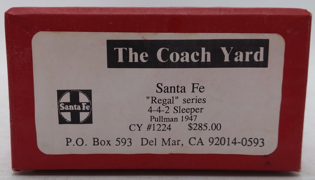 The Coach Yard 1224 HO Scale BRASS Santa Fe Super Chief 4-4-2 Sleeper Car EX/Box