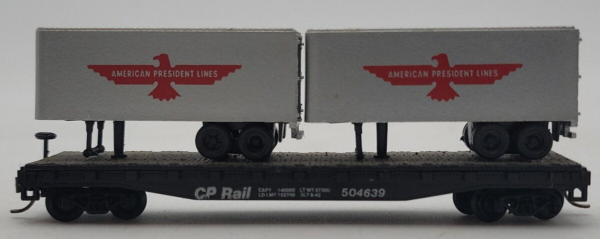Atlas 3753 N Scale CP Rail Flat Car w/ American President Lines Trailers EX/Box