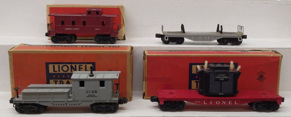 Lionel Vintage O Lionel Lines Freight Cars: 6411, 6017, 6419, 6818 [4] VG/Box