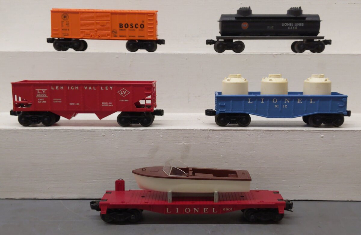 Lionel Vintage O Freight Cars: 6112-85, 6465, 6476, 6014-85, 6801 [5] EX/Box