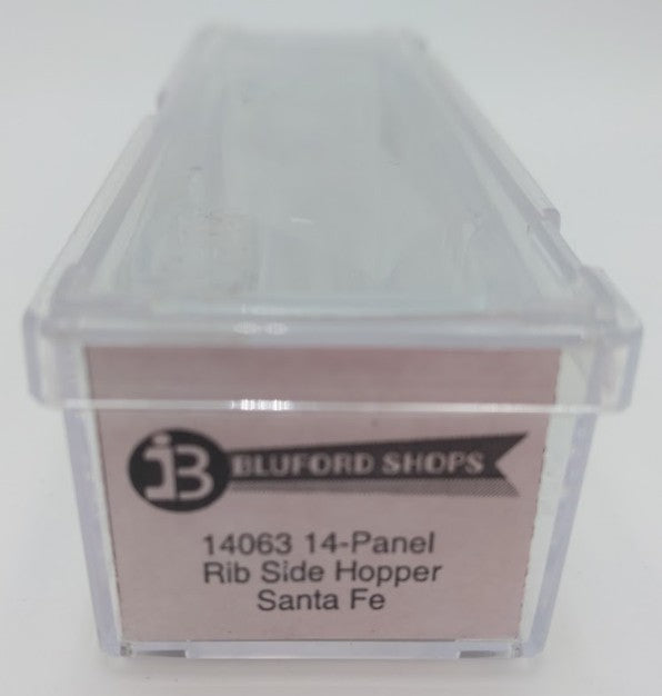 Bluford Shops 14063 N Scale Santa Fe 70T 3 Bay 14 Panel Rib Side Hooper #80102 EX/Box