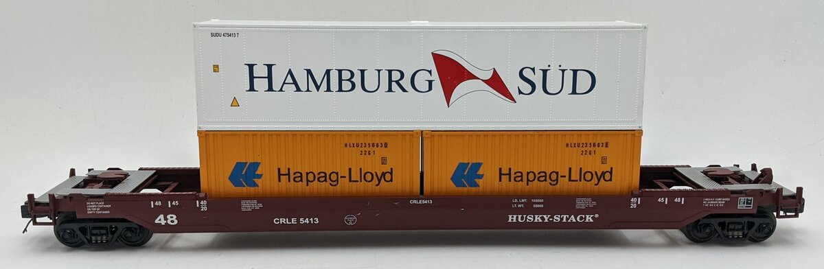 MTH 20-95060 O Scale Coe Rail Husky Stack Car #5413 w/ Containers VG