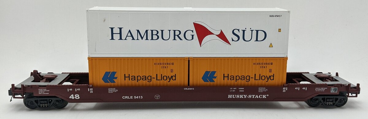 MTH 20-95060 O Scale Coe Rail Husky Stack Car #5413 w/ Containers VG