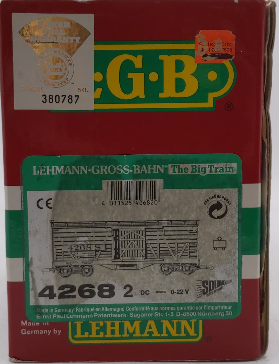 LGB 42682 G Scale D&RGW Stock Car w/Cattle Sound EX/Box