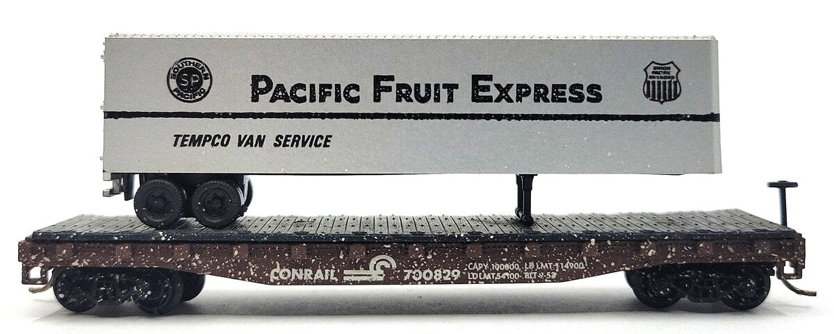 Atlas 3776 N Scale Piggy Back Flatcar With Pacific Fruit Express Trailer EX/Box