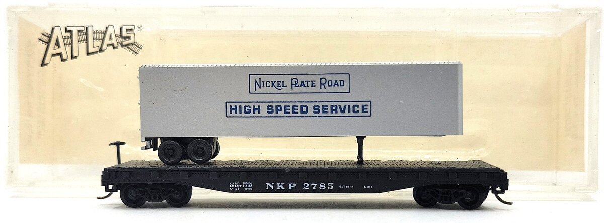 Atlas 3778 N Scale NKP Flat Car w/ Trailer EX/Box