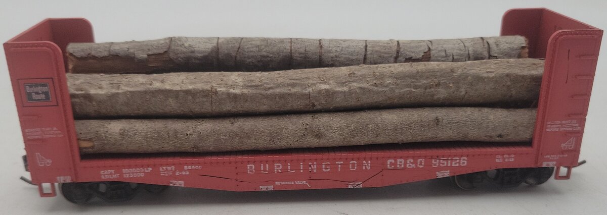 Athearn HO Scale Chicago Burlington & Quincy Flatcar 95126 W/ Logs VG