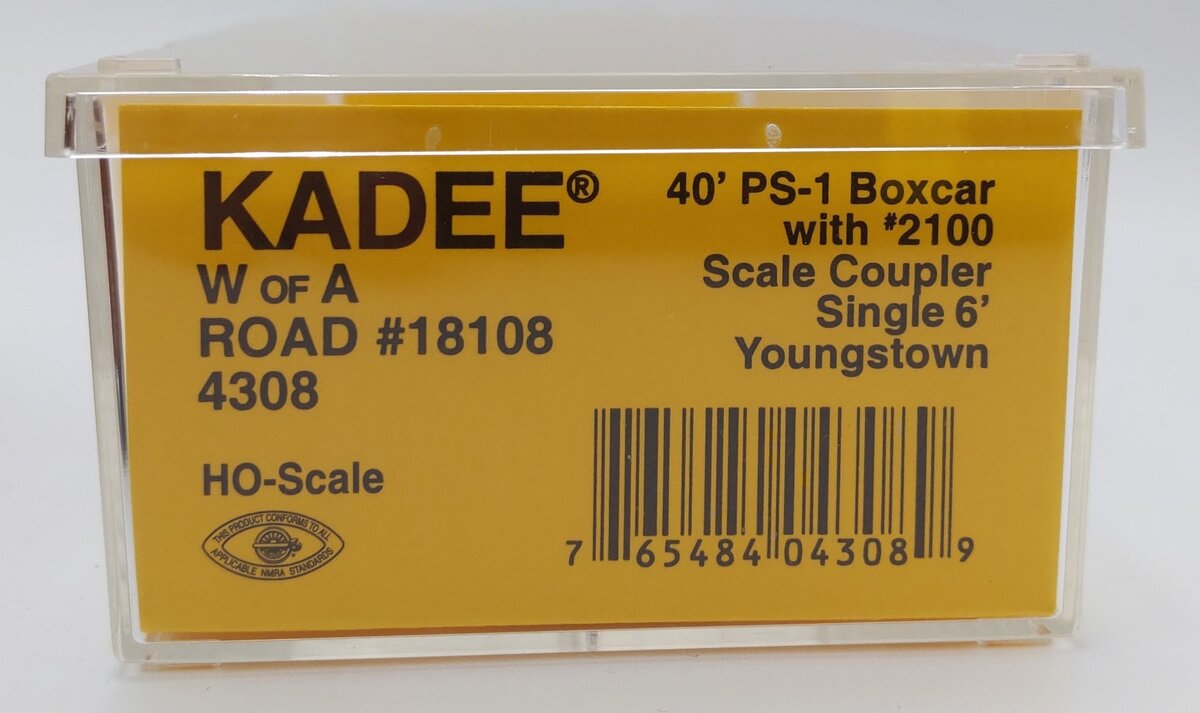 Kadee 4308 HO Western of Alabama 40' PS-1 Boxcar #18108 EX/Box