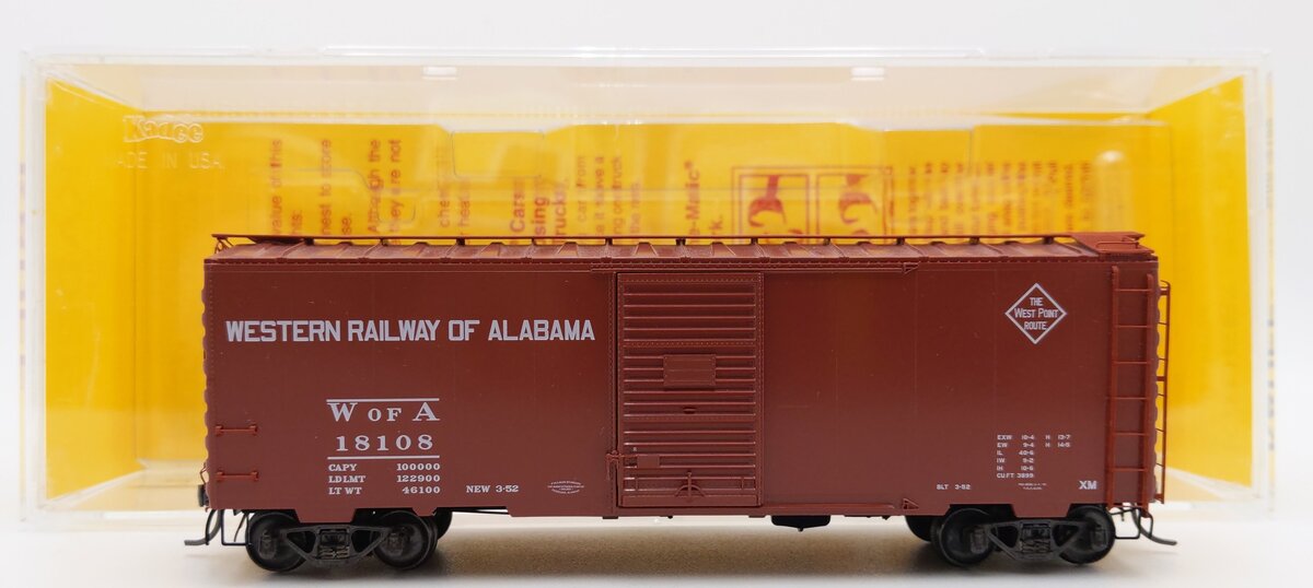 Kadee 4308 HO Western of Alabama 40' PS-1 Boxcar #18108 EX/Box