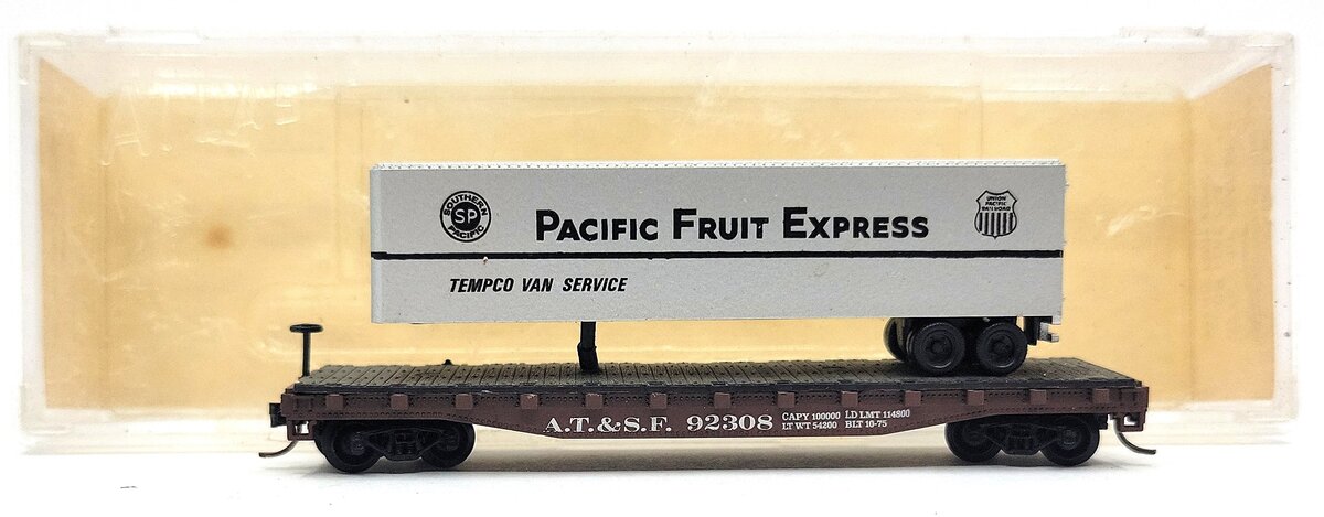 Atlas 3776 N Scale Piggy Back Flatcar With Pacific Fruit Express Trailer EX/Box