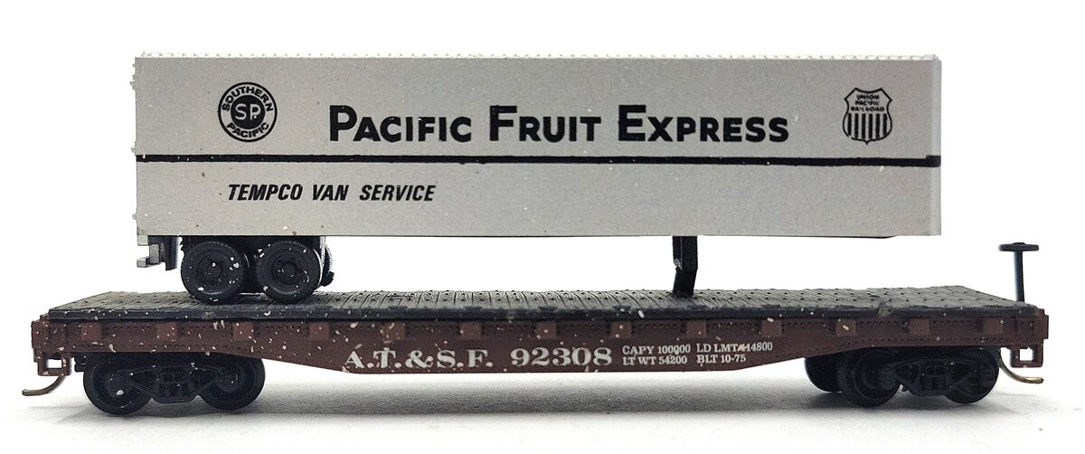 Atlas 3776 N Scale Piggy Back Flatcar With Pacific Fruit Express Trailer EX/Box