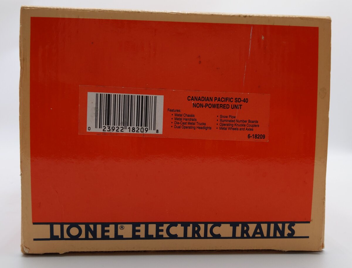 Lionel 6-18209 O Gauge Canadian Pacific SD40 Dummy Diesel Locomotive #8209 EX/Box