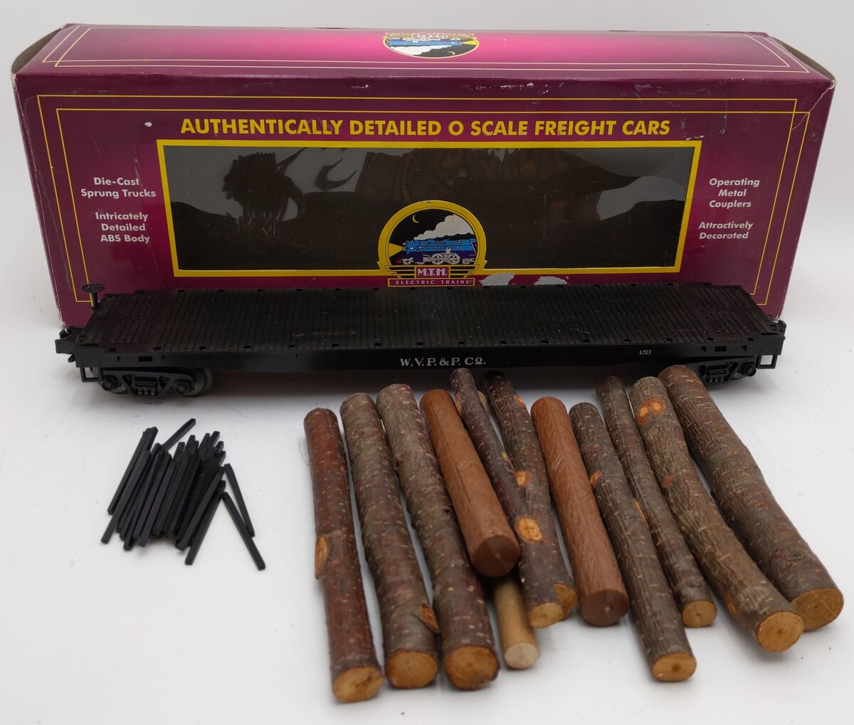 MTH 20-98103A O Gauge West Virginia Pulp and Paper Log Car w/Logs #153 EX/Box