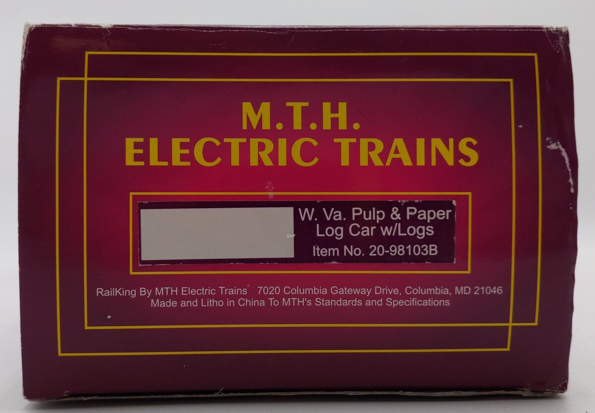 MTH 20-98103B O Gauge West Virginia Pulp and Paper Log Car w/Logs #162 EX/Box