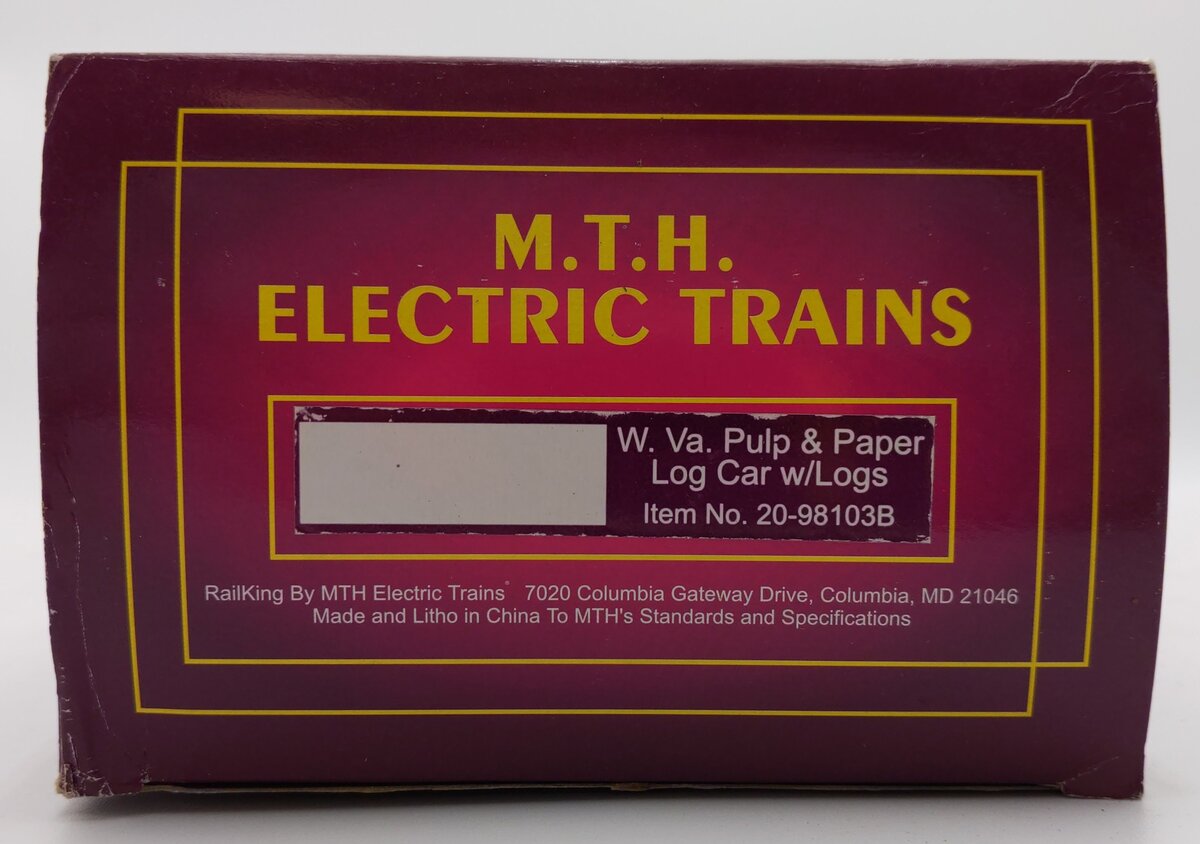 MTH 20-98103B O Gauge West Virginia Pulp and Paper Log Car w/Logs #162 EX/Box