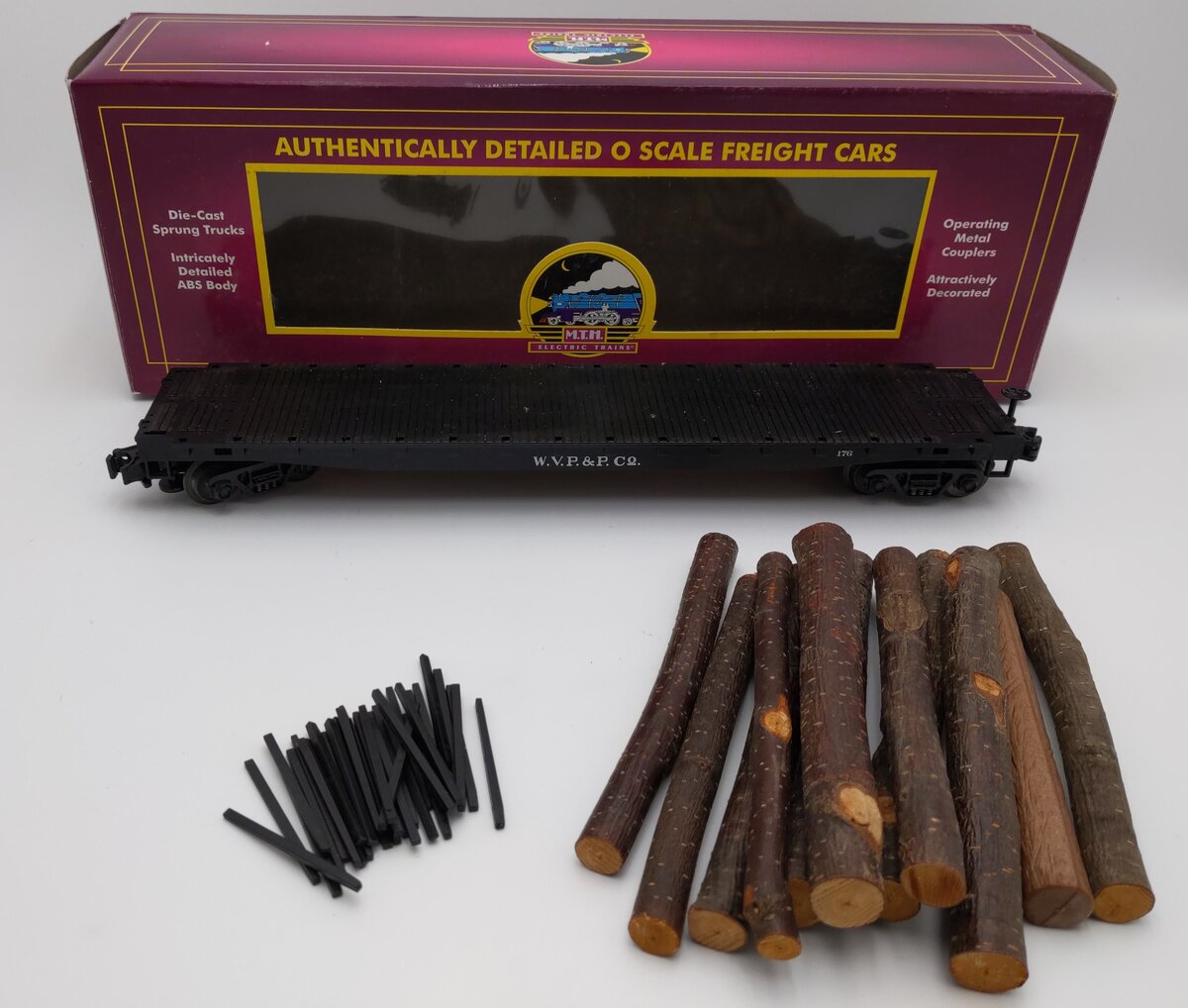 MTH 20-98101 O West Virginia Pulp and Paper Flatcar with Logs #176 EX/Box