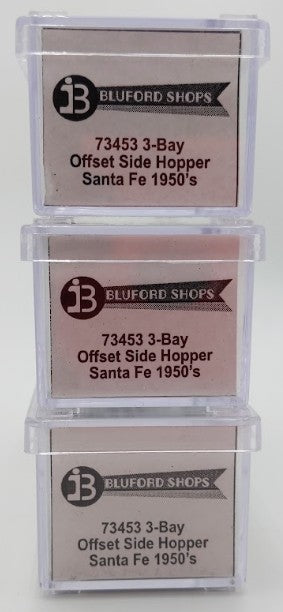 Bluford Shops 73453 N Scale Santa Fe 1950's Offset Side 3-Bay Hopper Car 3 Pack EX/Box