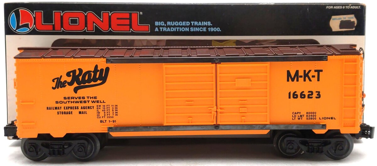 Lionel 6-16623 O Gauge Katy Double Door Boxcar with End-Of-Train Device LN/Box