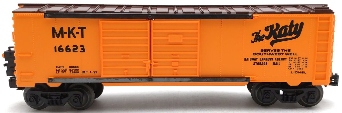 Lionel 6-16623 O Gauge Katy Double Door Boxcar with End-Of-Train Device LN/Box