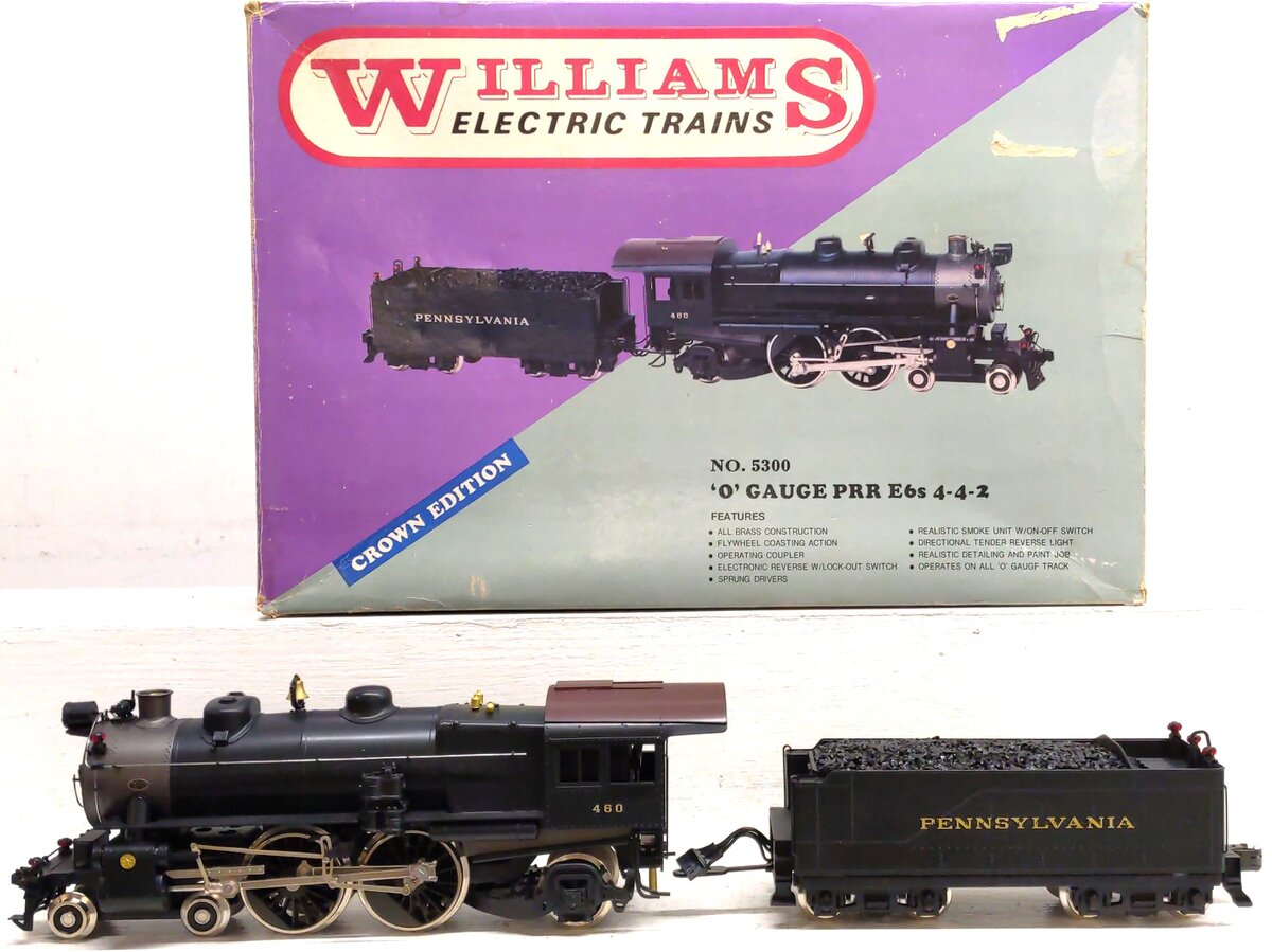 Williams 5300 O Gauge Brass Pennsylvania E6S 4-4-2 Steam & Tender #460 - 3 Rail EX/Box