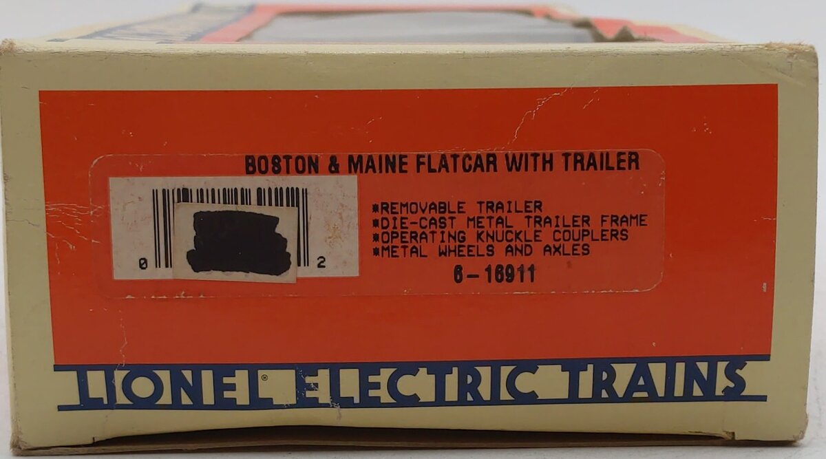 Lionel 6-16911 O Gauge Boston & Maine Flatcar with Piggyback Trailer LN/Box