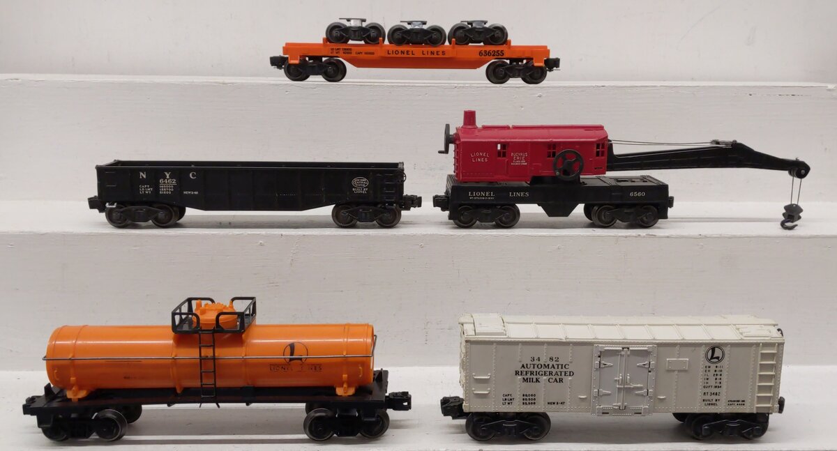 Lionel Vintage O Freight Cars: 3482, 6315, 6362, 6462, 6560 [5] VG