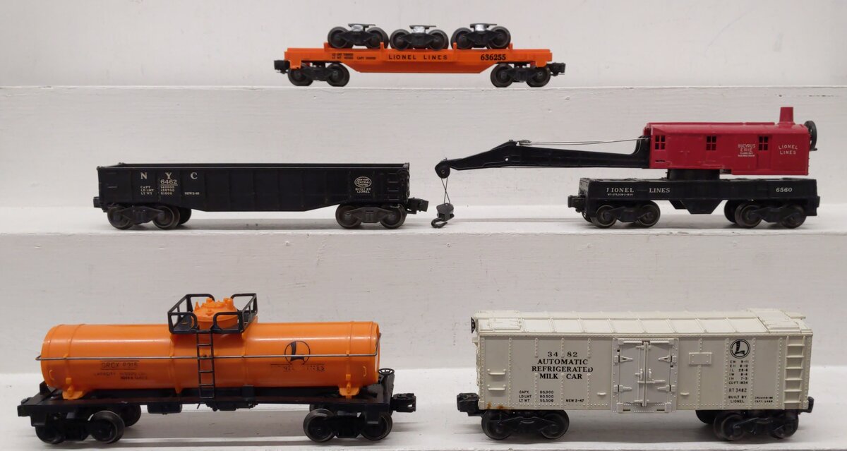 Lionel Vintage O Freight Cars: 3482, 6315, 6362, 6462, 6560 [5] VG