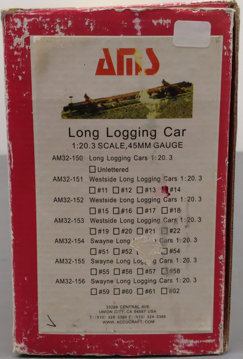 AMS AM32-151 1:20.3 Scale Westside Long Logging Car #14 EX/Box