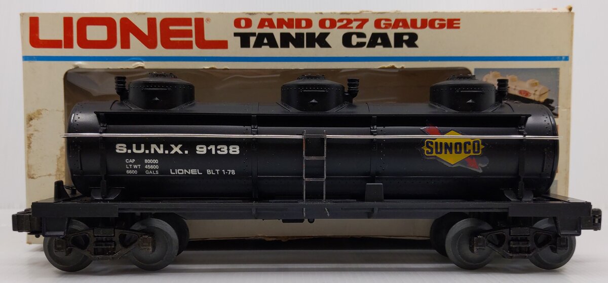Lionel 6-9138 O Gauge Sunoco Triple Dome Black Tank Car VG/Box