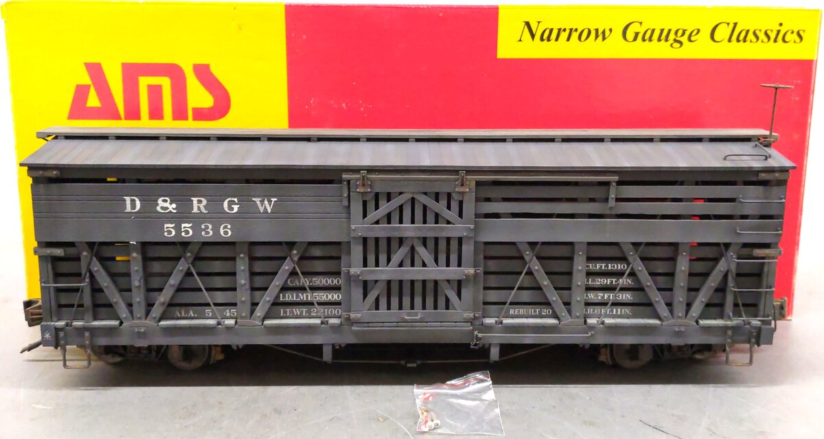 AMS AM31-215 1:20.3 Scale Custom Weathered D&RGW Narrow Gauge Stock Car #5536/Box
