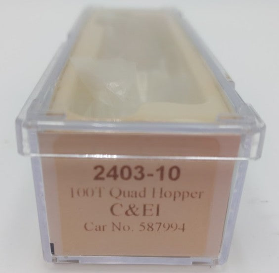 Trainworx Inc 2403-10 N Scale C&EI 100-Ton Quad 4-Bay Hopper Car #587994 w/ Coal EX/Box