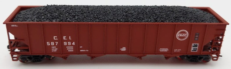 Trainworx Inc 2403-10 N Scale C&EI 100-Ton Quad 4-Bay Hopper Car #587994 w/ Coal EX/Box