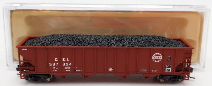 Trainworx Inc 2403-10 N Scale C&EI 100-Ton Quad 4-Bay Hopper Car #587994 w/ Coal EX/Box