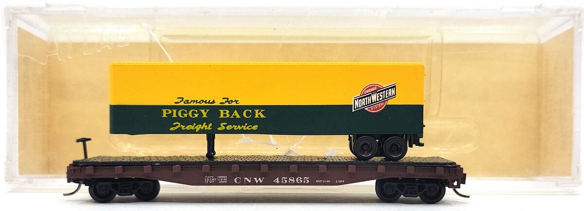 Atlas 3772 N Scale Chicago & Northwestern 40' Trailer On Flat Car #45865 LN/Box