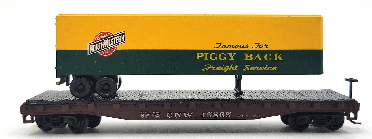 Atlas 3772 N Scale Chicago & Northwestern 40' Trailer On Flat Car #45865 LN/Box