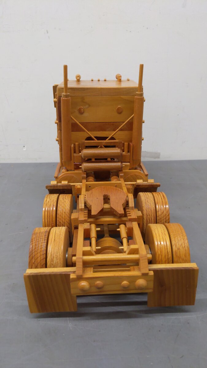Unknown Manufacturer All Wood Tractor Trailer Handmade Open Cab & Running Wheels EX