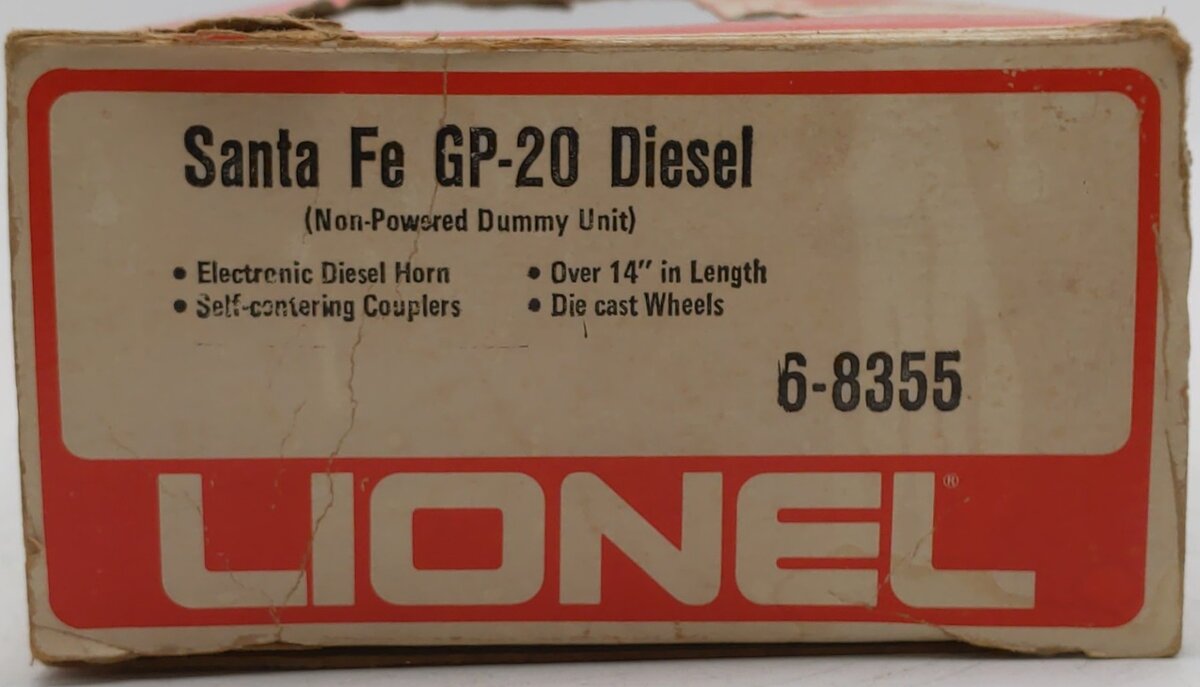 Lionel 6-8355 O Gauge Santa Fe GP-20 Non-Powered Diesel Locomotive w/Horn #8355 VG/Box
