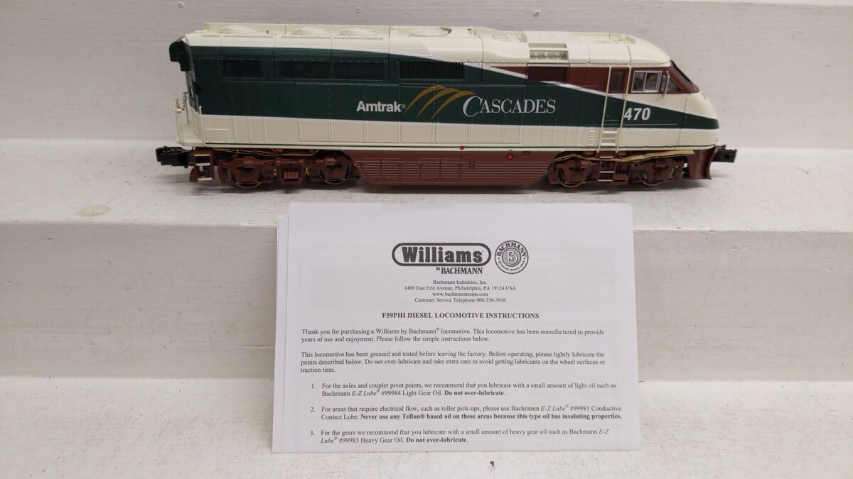 Williams 23403 O AMTK Cascades Pacific EMD F59PHI Diesel Locomotive w/Sound #470 EX/Box