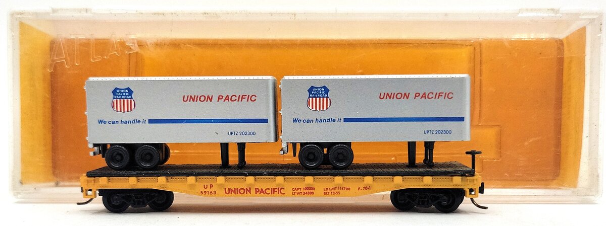 Atlas 3746 N Scale Union Pacific Piggyback Flatcar w/ 24' Trailer #59163 LN/Box