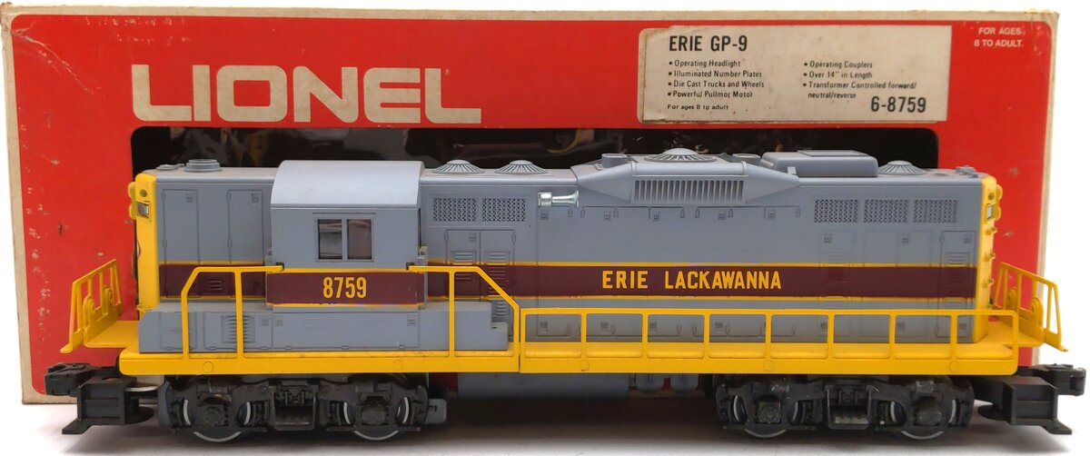 Lionel 6-8759 O Gauge Erie Lackawanna GP-9 Powered Diesel Locomotive EX/Box